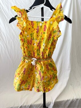 Peek Yellow Floral Ruffle Romper with Braided Waist